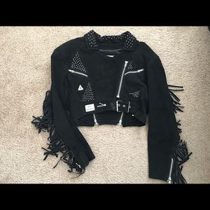 100% Genuine leather fringe studded jacket